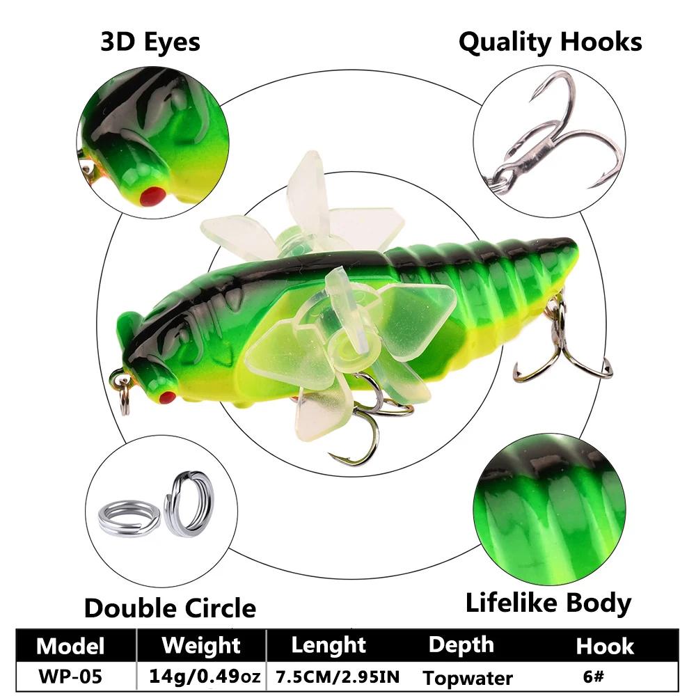 Cigale bionique leurre de poisson dur filature appât de pêche 7.5 cm/14g hélice triple crochet pour
