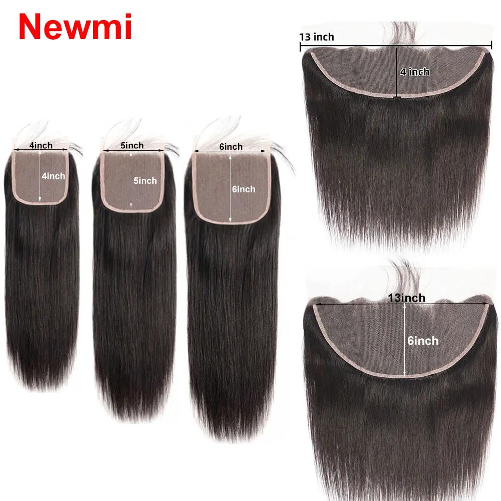 Extensions de cheveux naturels lisses avec Lace Closure, 4x4, 5x5, 6x6, 13x4, 13x6, Extensions front