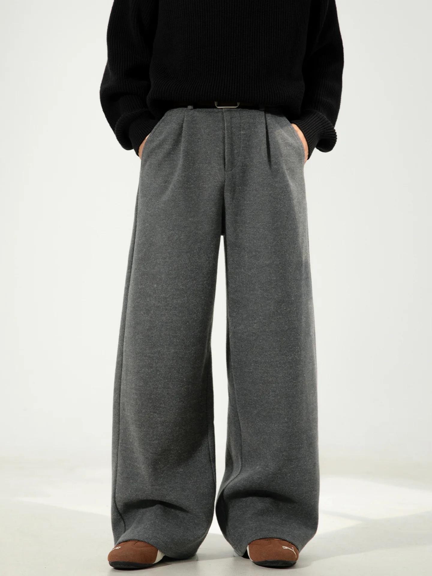 Pantalon décontracté en laine texturée pour hommes, drapé, ample, jambe droite, pantalon de costume