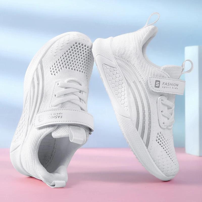Chaussures de Course en Maille Blanche pour Fille, Baskets de dehors Légères et Colorées, à la Mode,