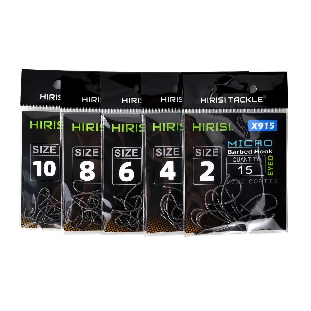 Hirisi 15x hameçons de pêche à la carpe avec oeil Micro barbe hameçons en acier à haute teneur en ca