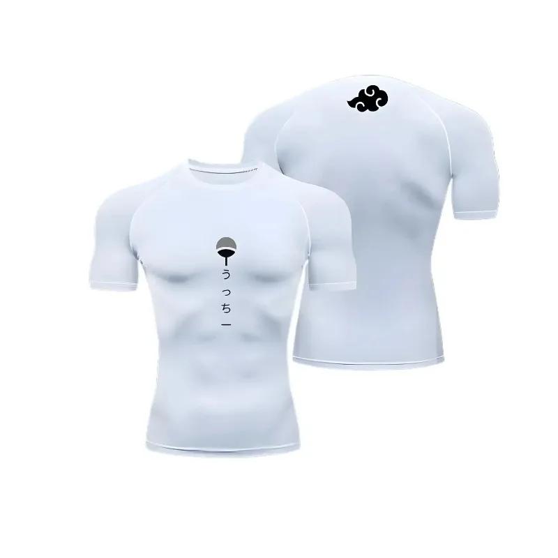 T-shirt de compression pour homme, style anime, haute élasticité, manches courtes, anti-UV, ajusté p