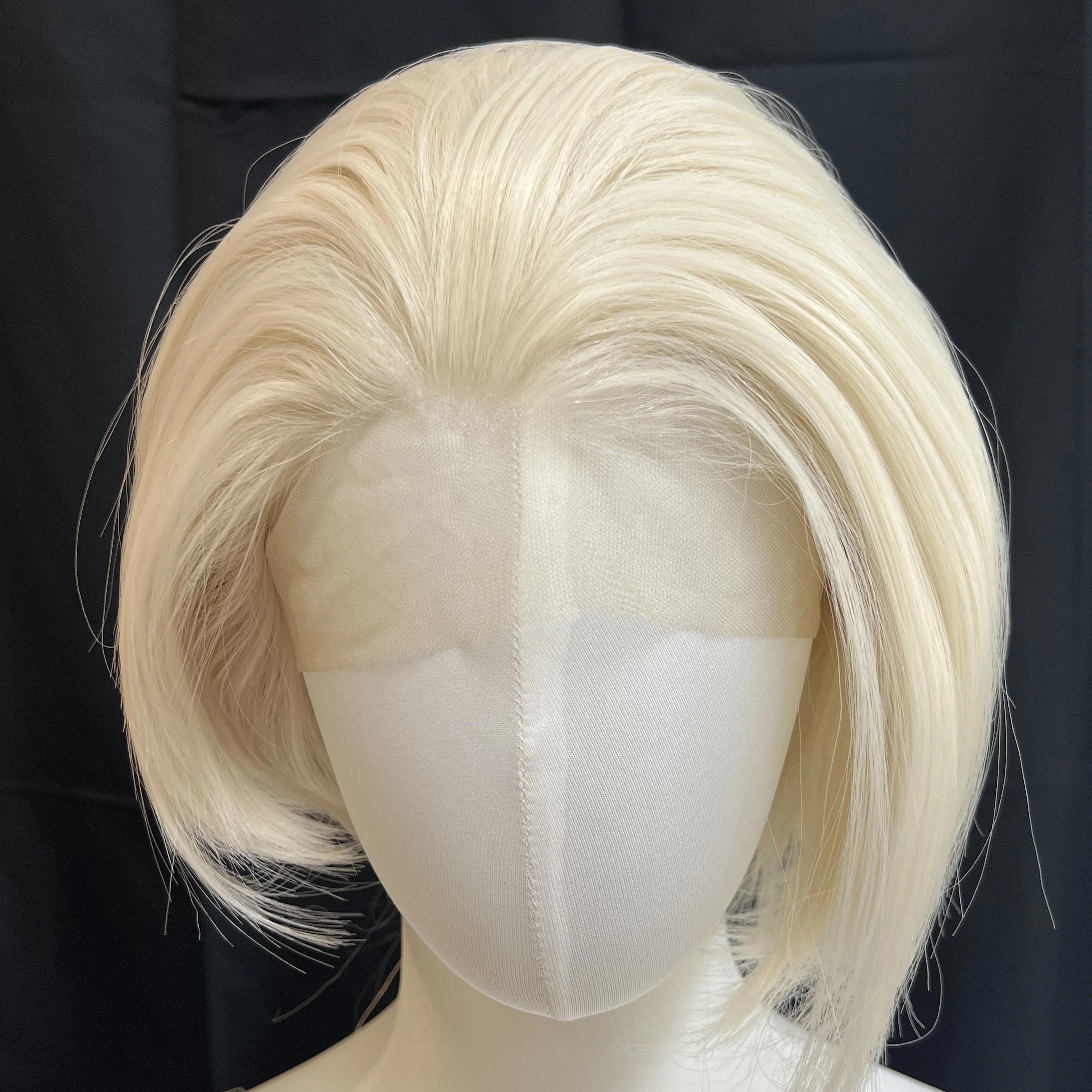 Ashely – perruque Lace Front Wig synthétique Blonde courte, 13x4, naissance des cheveux naturelle, F