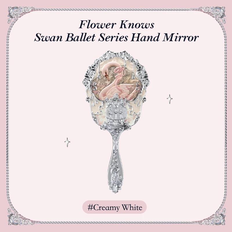 Miroir à main Flower Knows Swan Ballet Series, 3 types, outils de maquillage à relief exquis, blanc,