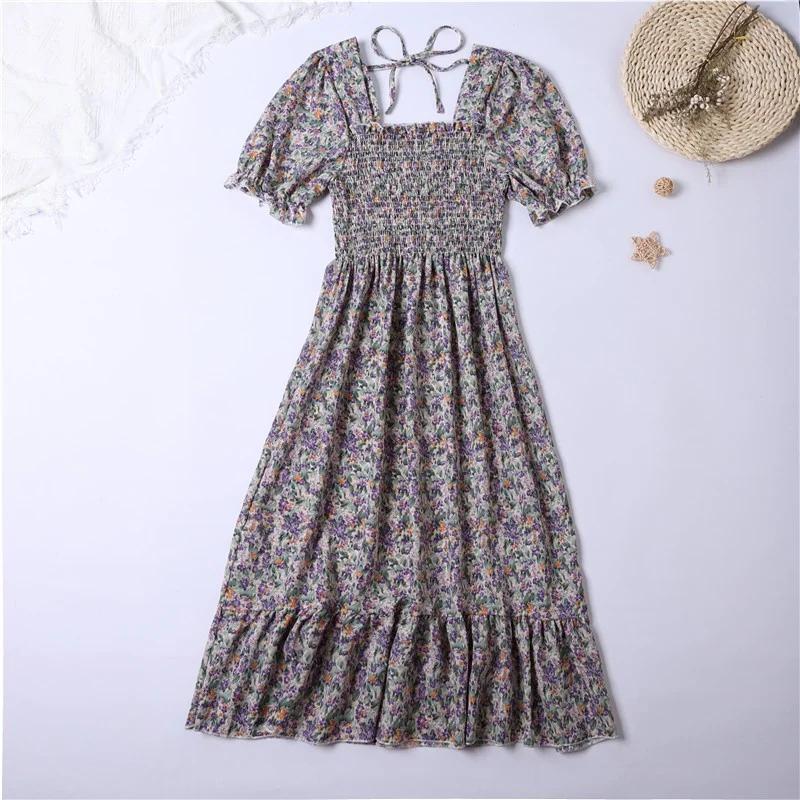 Robe d'été plissée en mousseline de soie pour femmes, tenue décontractée, plage, vacances, manches c