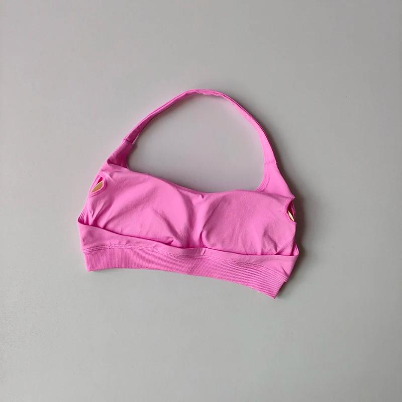Soutien-gorge de sport pour femmes, résistant aux chocs, sans couture, col licou, haut soutien, Push