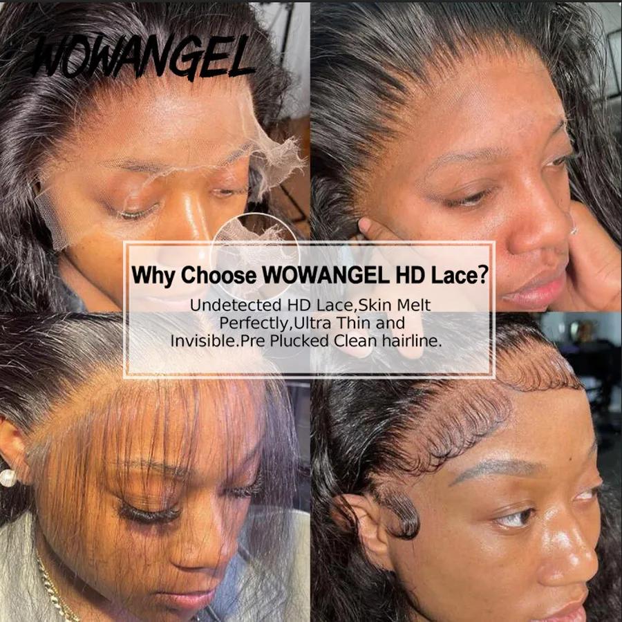 Wowangel-Perruque de Cheveux Naturels Lisses pour Femme, 13x6