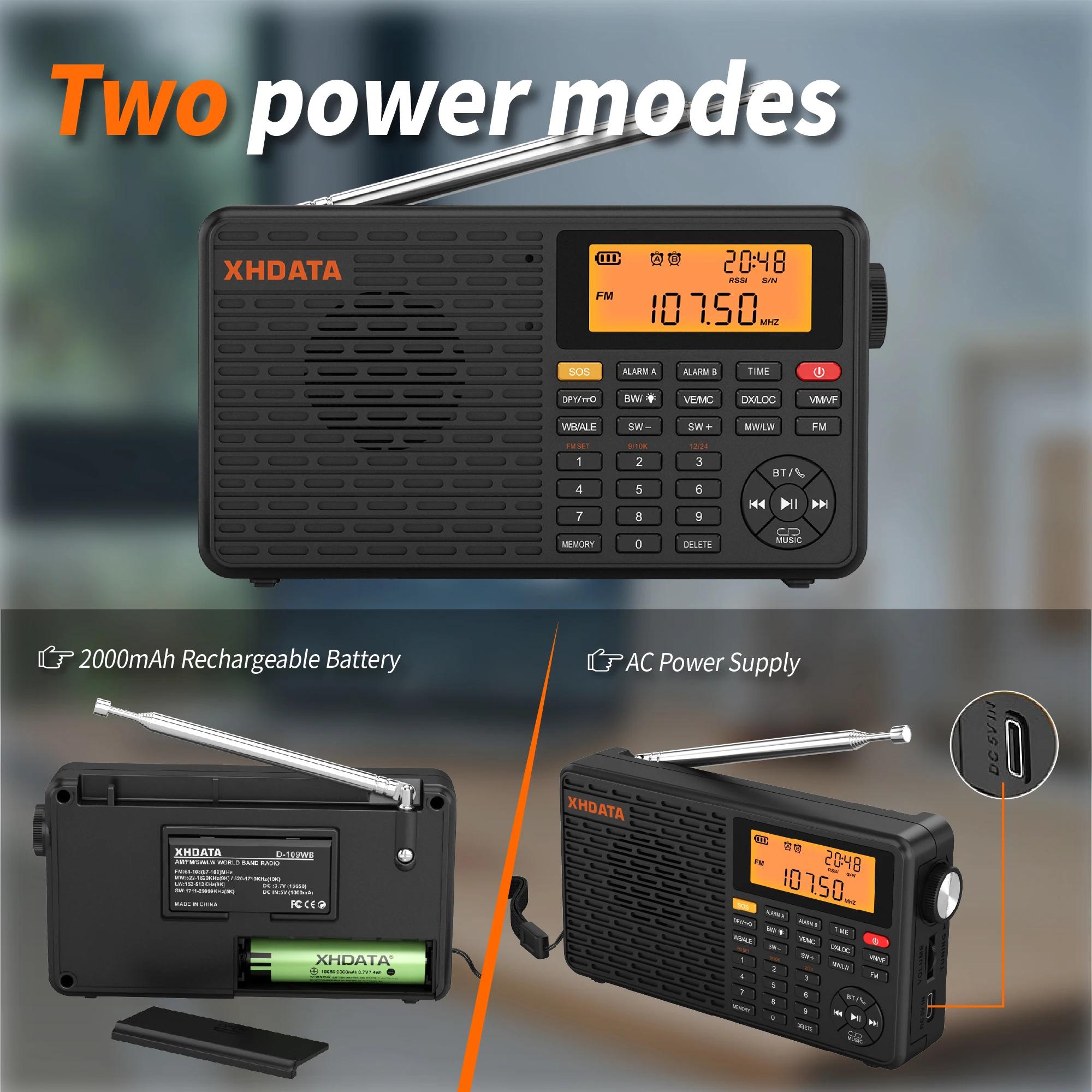 XHDATA Dnight WB Radio Portable AM FM Stéréo SW MW LW Réveil Numérique Radio Batterie Rechargeable U