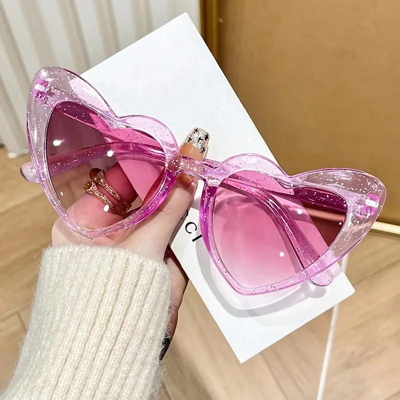 Lunettes de soleil Vintage rétro Instagram en forme de cœur, transparentes, roses, brillantes, pour