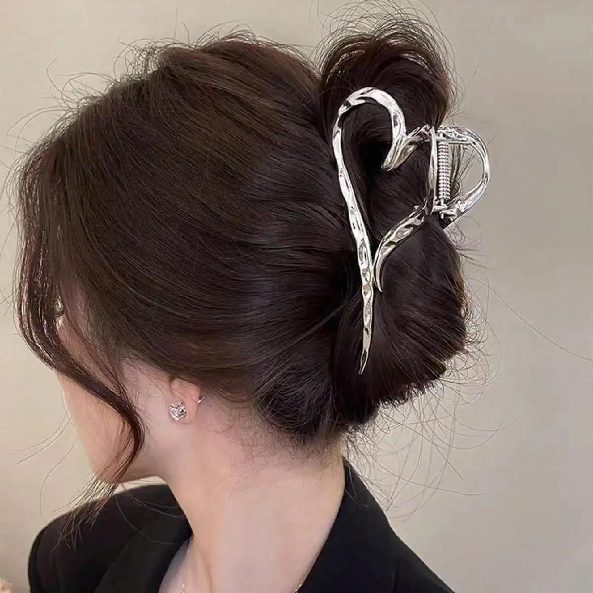 Barrettes à cheveux argentées au Design d'amour élégant, 1 pièce, pince à cheveux dorée en forme de