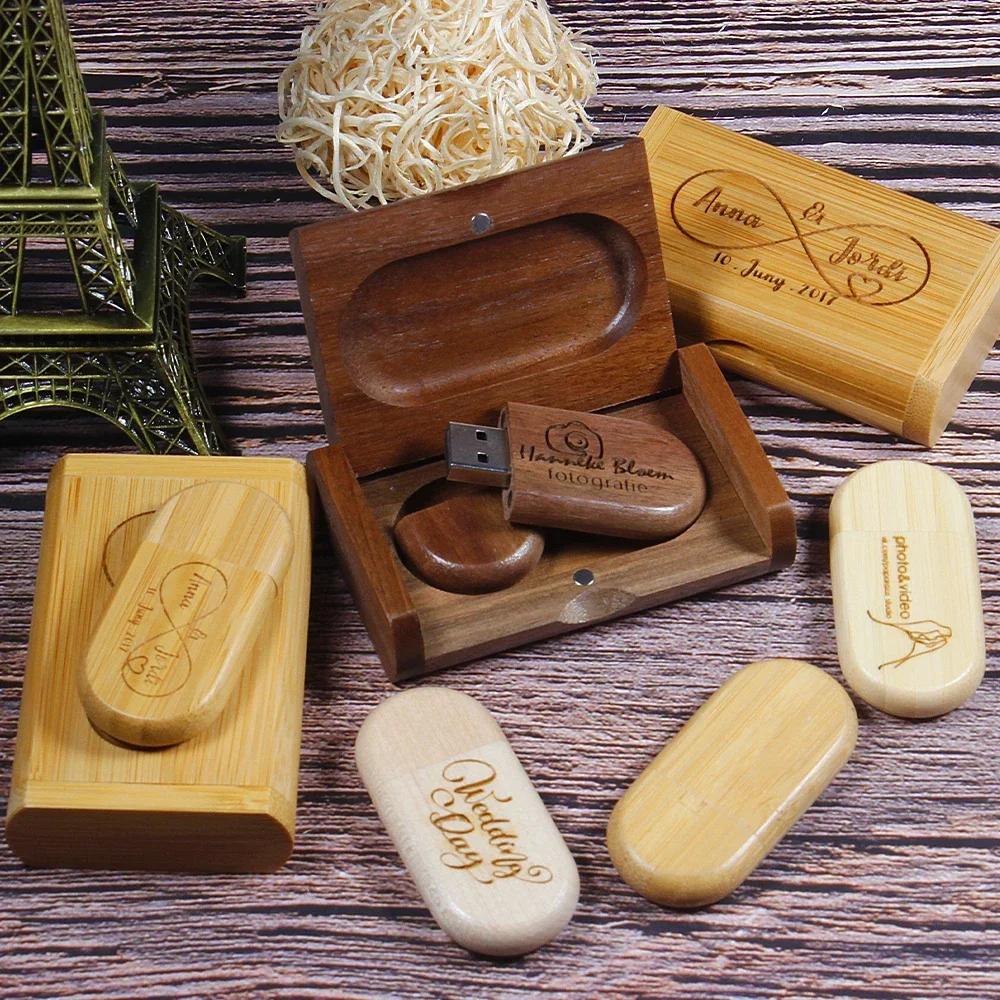 JASTER 10 PCS LOT USB Flash Drives 128GB boîte en bois Pen Drive 64GB gratuit Logo personnalisé Memo