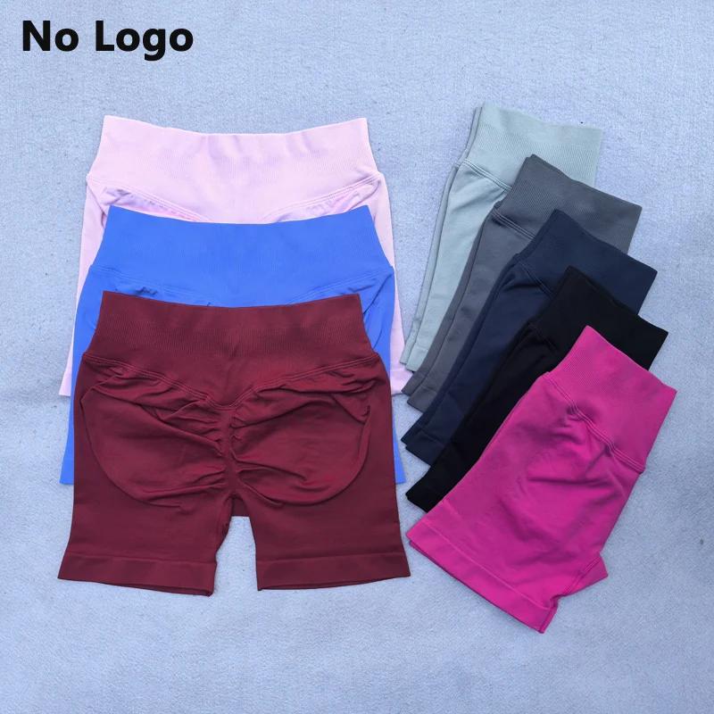 Short de Yoga Sexy sans Logo, dos en V, bande de taille basse côtelée, sans couture, froissé, pour e