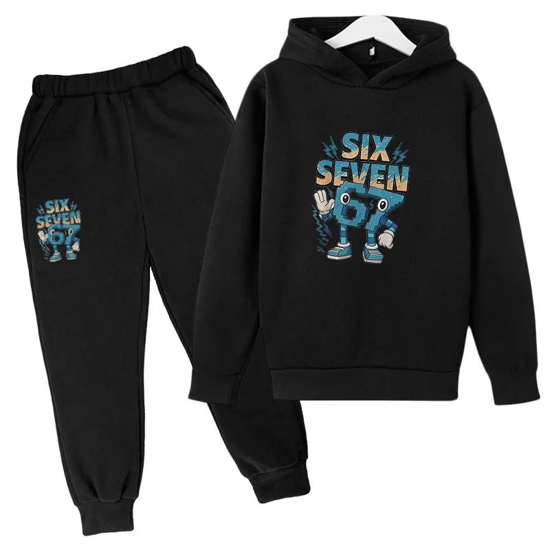 Ensemble de survêtement tendance printemps-automne six-sept meme 67 pour enfants, sweat à capuche +
