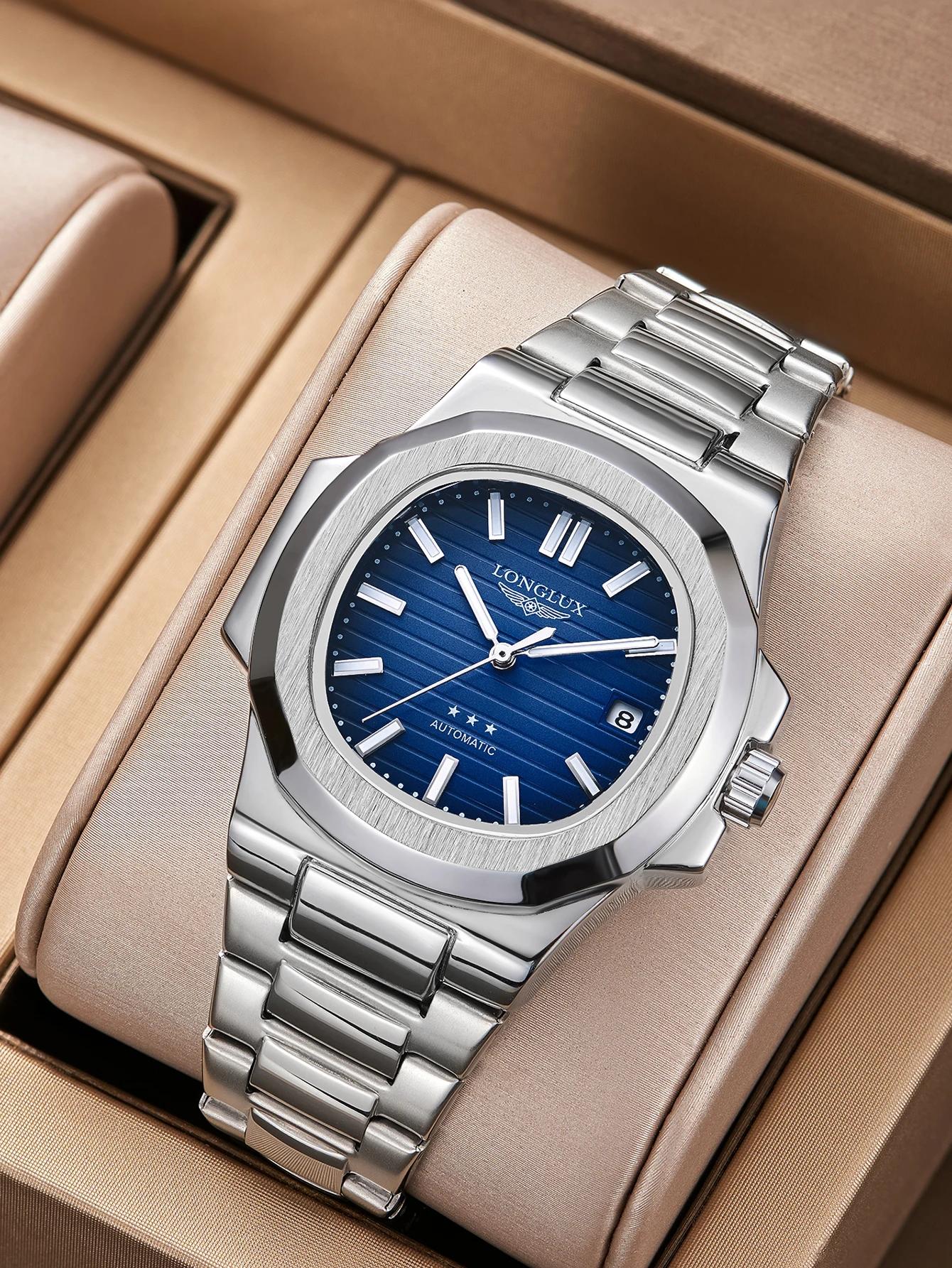 Montre automatique pour hommes, date d'affaires, mécanique, étanche, en acier inoxydable, lumineuse,