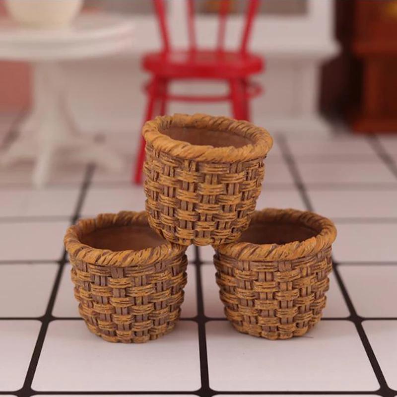 Mini panier de rangement des aliments et légumes tissé à la main, maison de courses mignonnes, cadre
