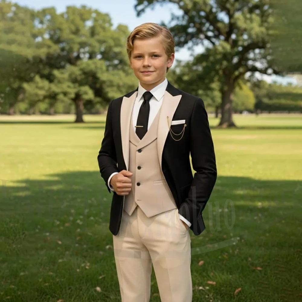 Costume chic 3 pièces pour garçons, revers pointu, simple boutonnage, idéal pour mariage, bal de pro
