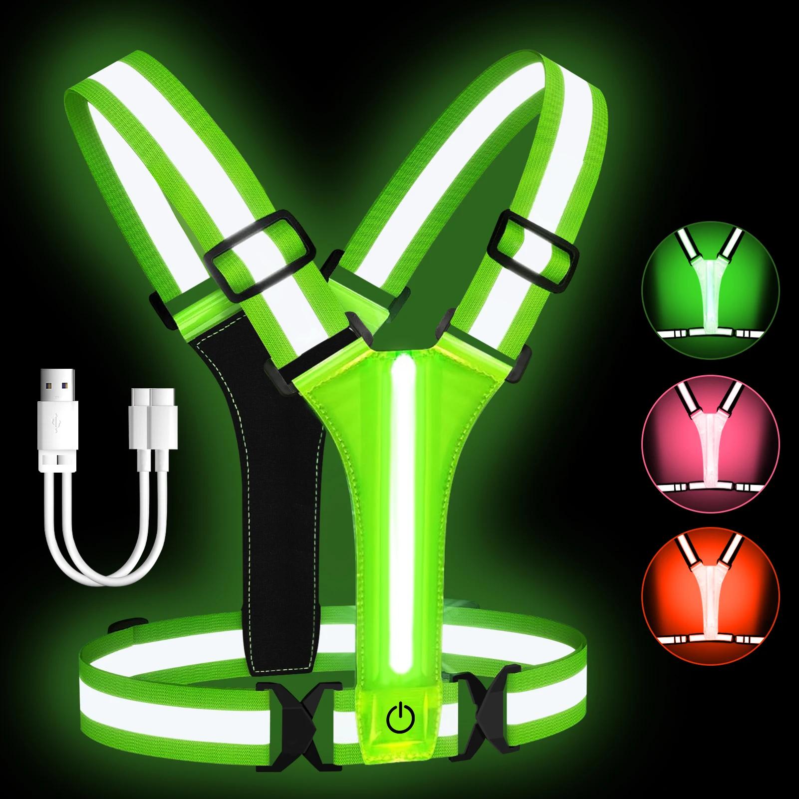 Gilet de course LED rechargeable USB - Haute visibilité nocturne pour running et équitation - Sangles réfléchissantes