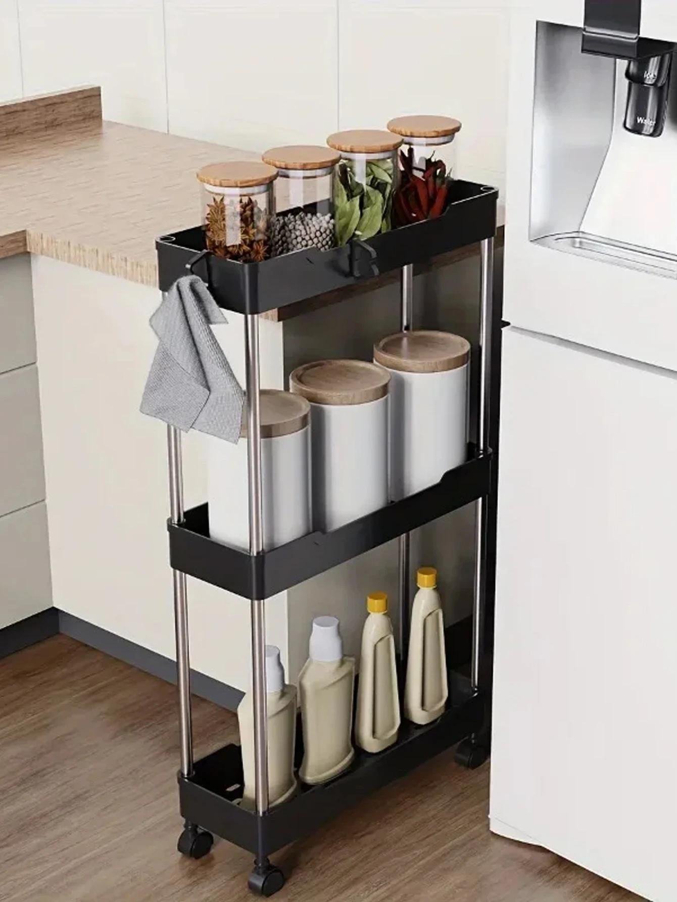 Chariot utilitaire roulant à 3/4 couches, support de rangement pour salle de bain avec roulettes, or