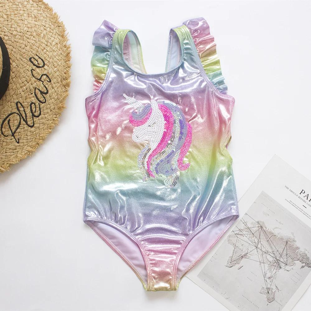 Maillot de bain une pièce pour filles et enfants, motif écailles de poisson, broderie en forme de co