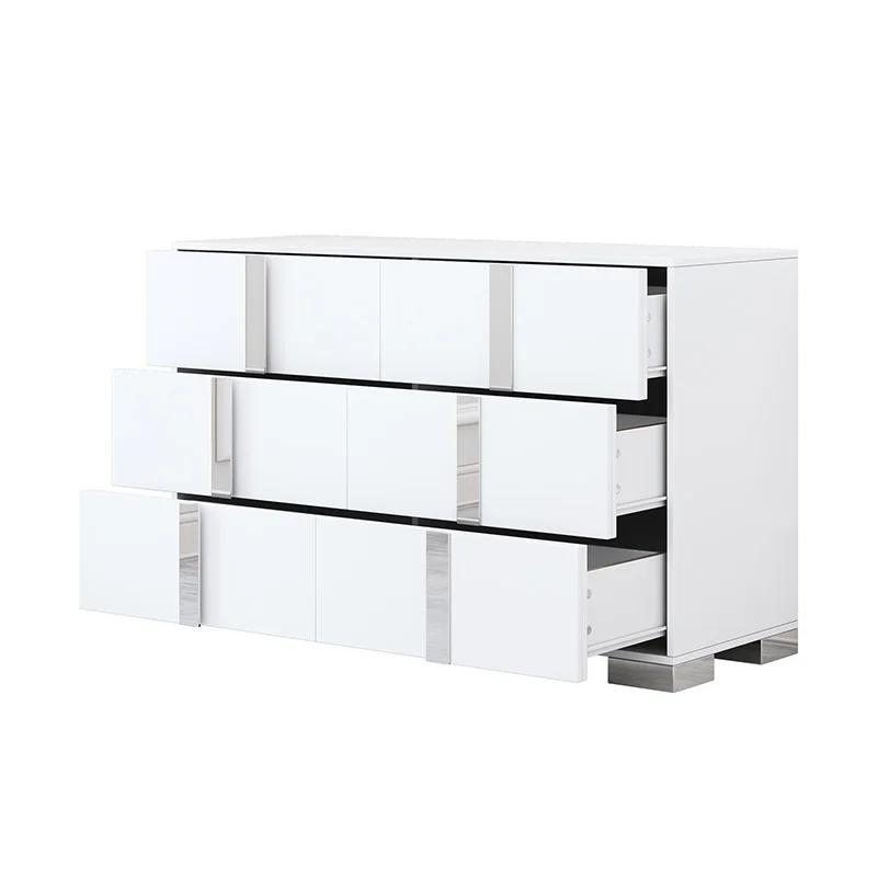 Commode moderne élégante avec poignée en métal, armoire de rangement en miroir avec 6 portes latéral