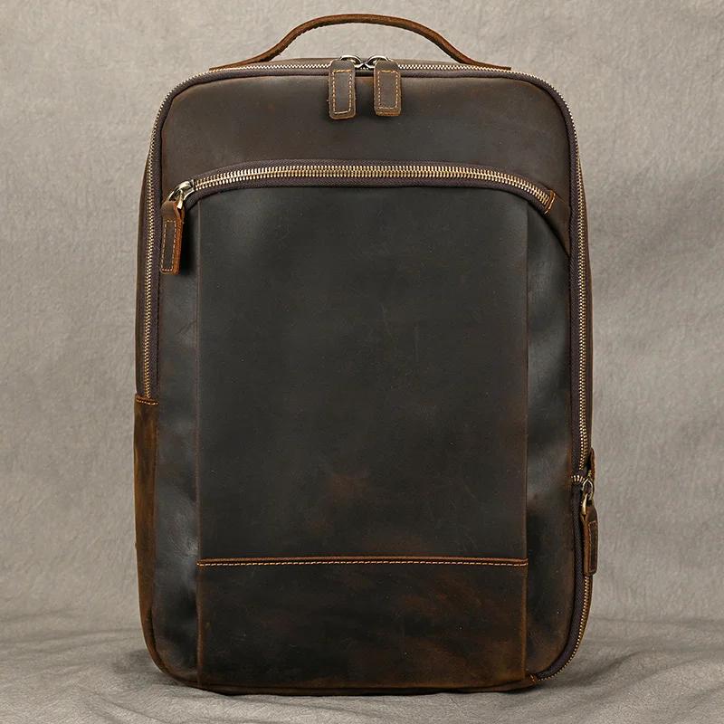 Sac à dos de voyage vintage en cuir à double fermeture éclair pour homme, sacoche de voyage faite à