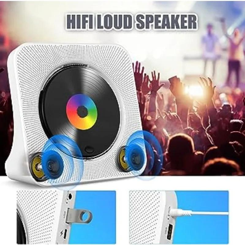 Qoosea Lecteur CD de bureau Bluetooth portable pour la maison avec minuterie Haut-parleurs HiFi inté