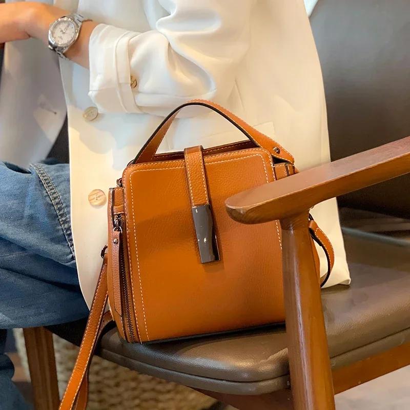 Sac à main polyvalent en cuir véritable de vache pour femmes, couche supérieure, sac à bandoulière d
