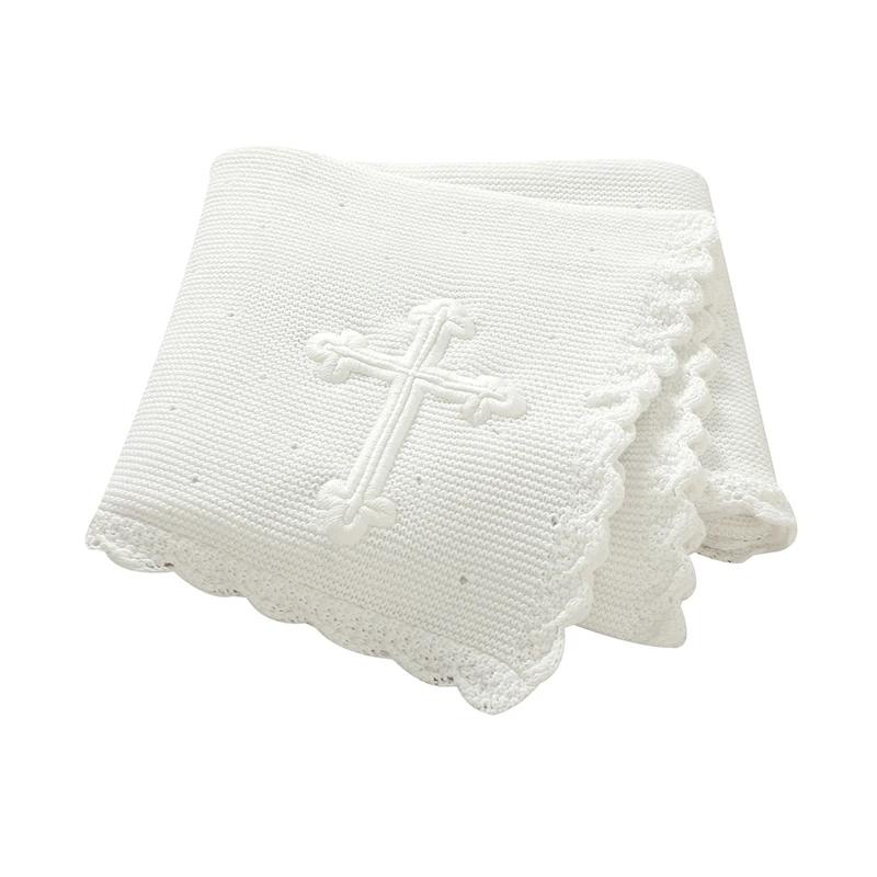 Couvertures de baptême pour bébé, 100x80cm, tricot doux en coton avec coutures croisées, pour nouvea