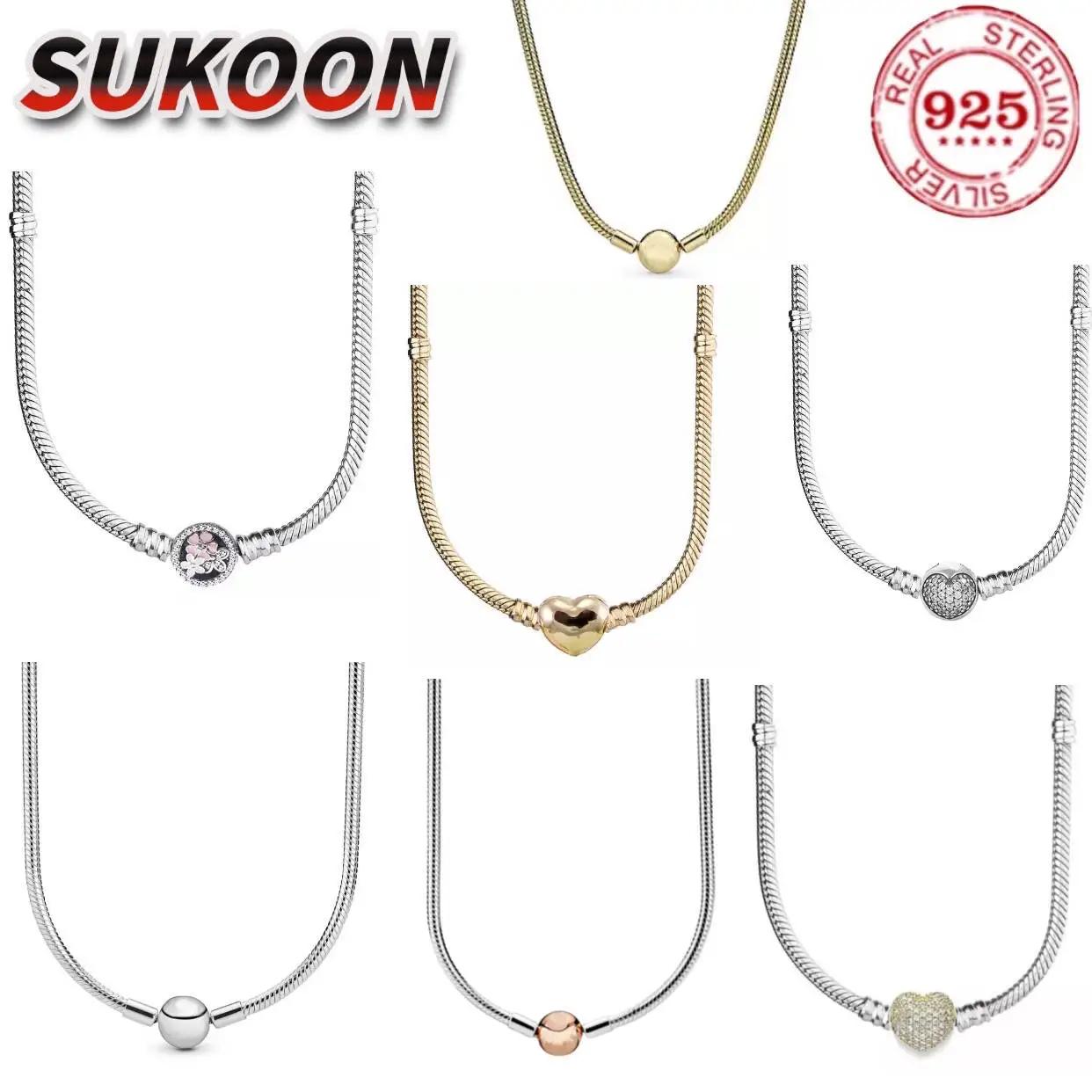 Collier en argent sterling 925 classique, très vendu, avec pendentif cœur rond et chaîne serpent, bi