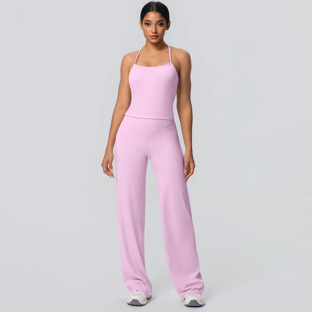 Ensemble de Yoga 2 pièces pour femmes, couleur unie, sport, Sexy, belle sangle arrière, haut d'entra