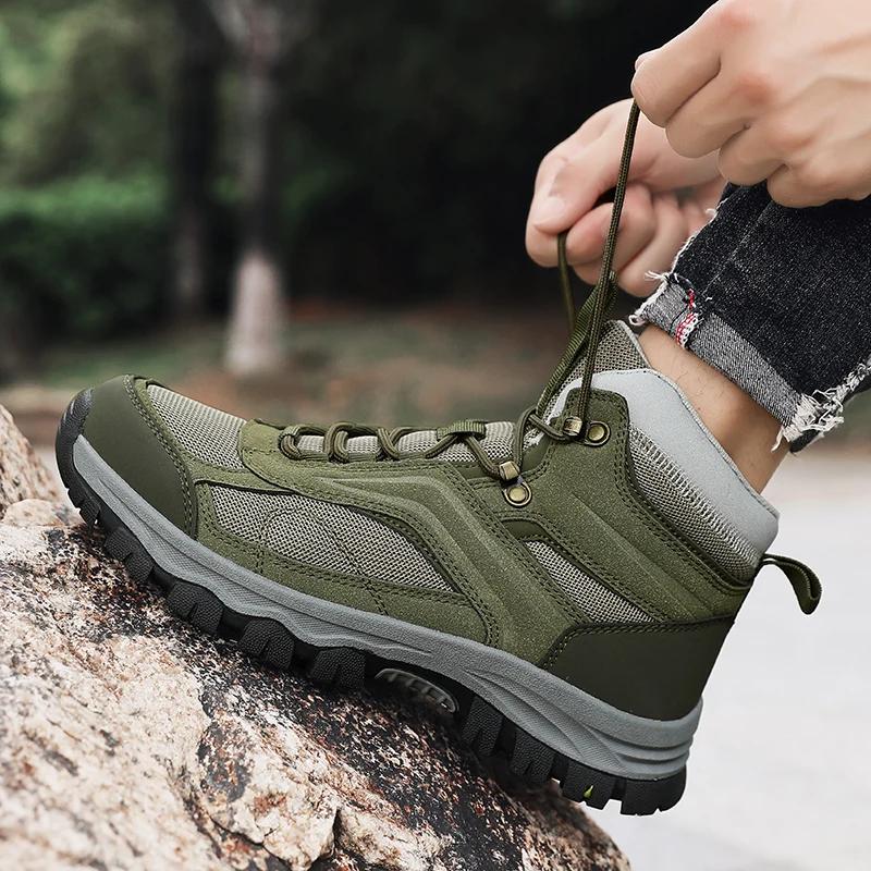 Chaussures de randonnée montantes en cuir pour hommes et femmes, baskets d'escalade imperméables, an