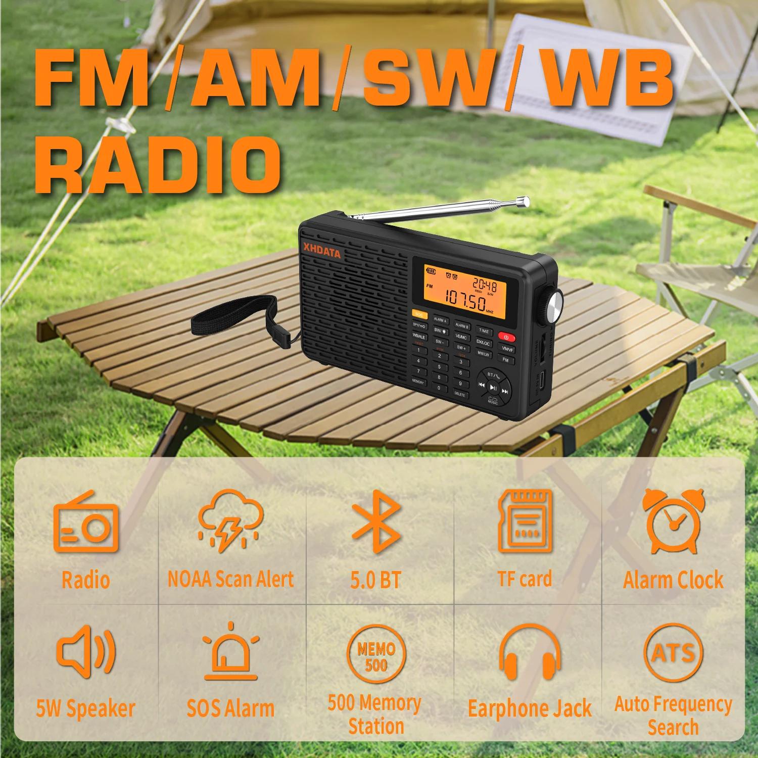 XHDATA Dnight WB Radio Portable AM FM Stéréo SW MW LW Réveil Numérique Radio Batterie Rechargeable U