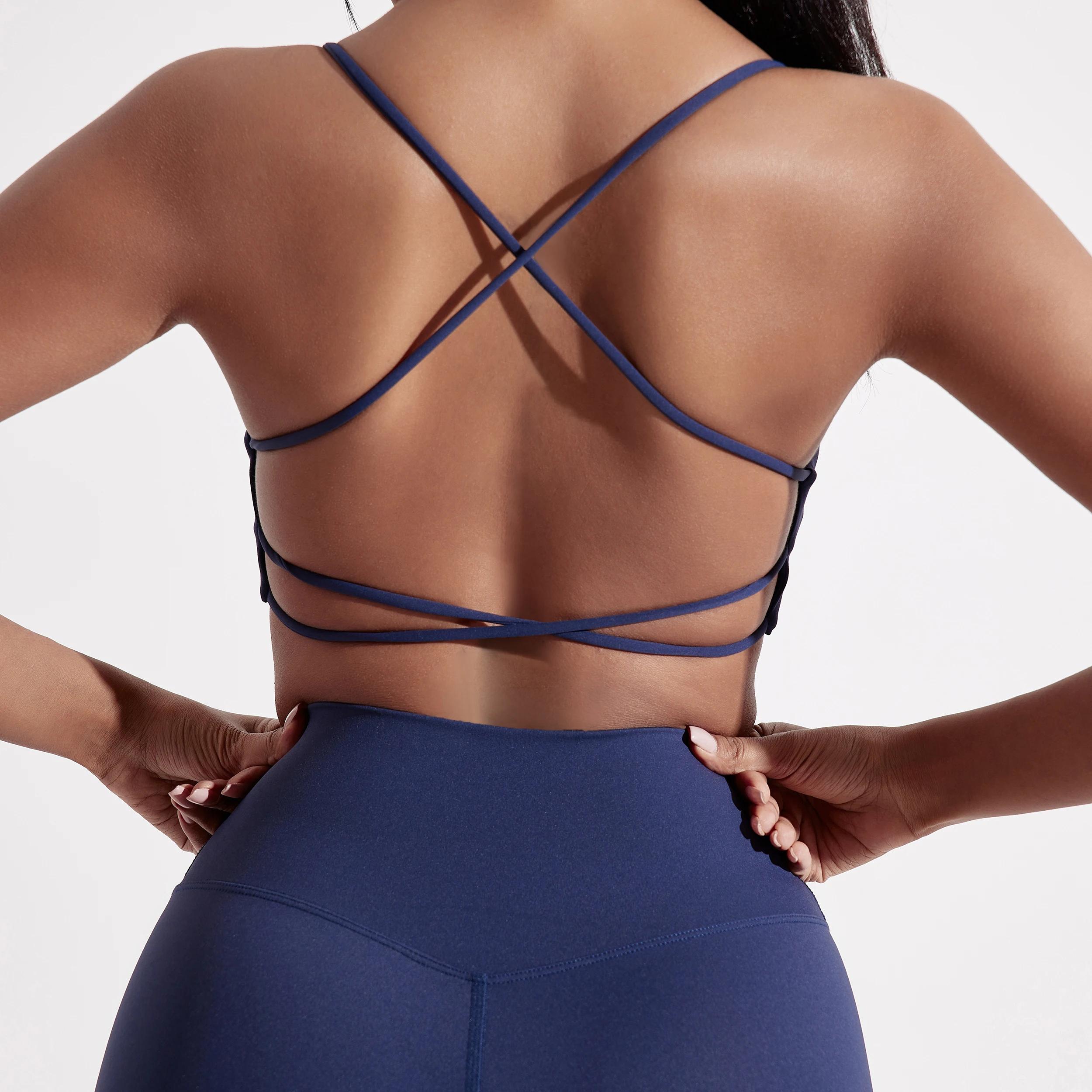 Soutien-gorge de sport pour femmes, sous-vêtements de couleur unie, dos croisé, Fitness, haut de Yog