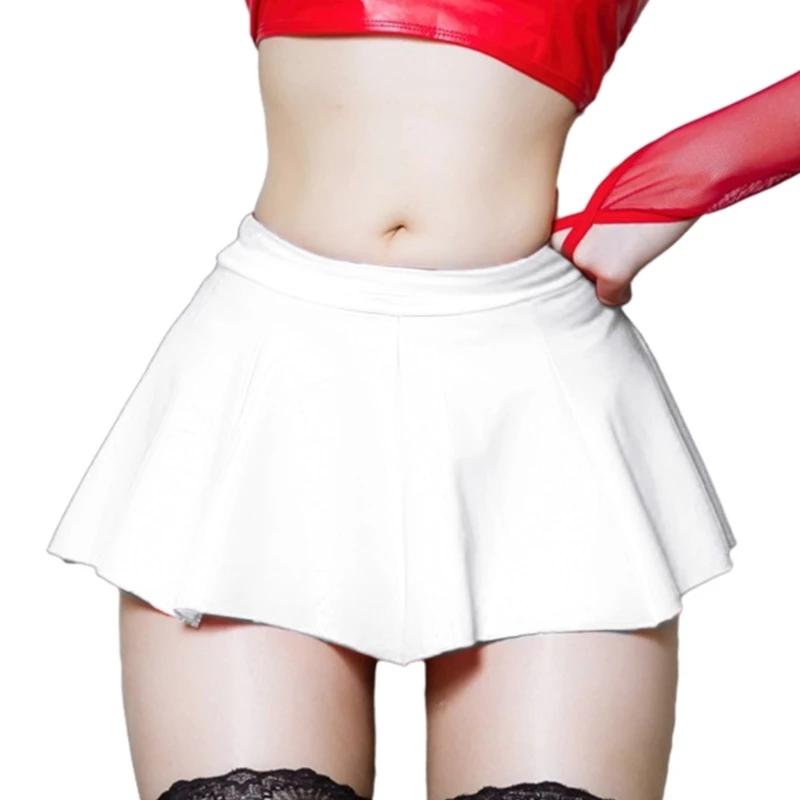Mini jupe plissée en Faux cuir PU pour femmes, Sexy, taille haute, courte, Lingerie, tenue danse cha