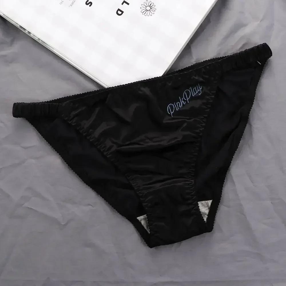 Culotte taille basse en tissu satiné pour femmes, tongs sexy pour filles, sous-vêtements brillants,