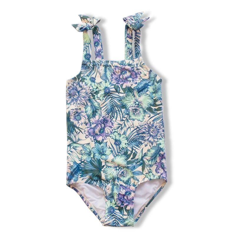Été fleur imprimé filles enfants une pièce maillots de bain maillot de bain nœud déco enfants plage