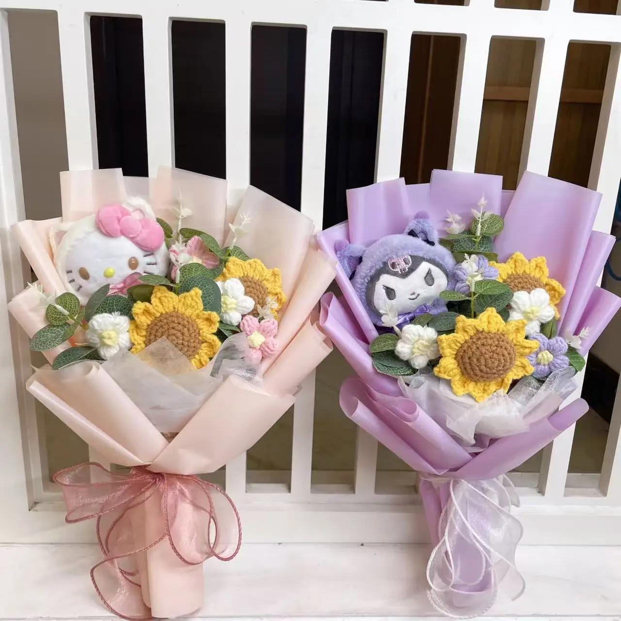 Dessin animé ma mélodie Kuromi cannelle Kt chat en peluche poupée jouet fleur Bouquet boîte-cadeau s