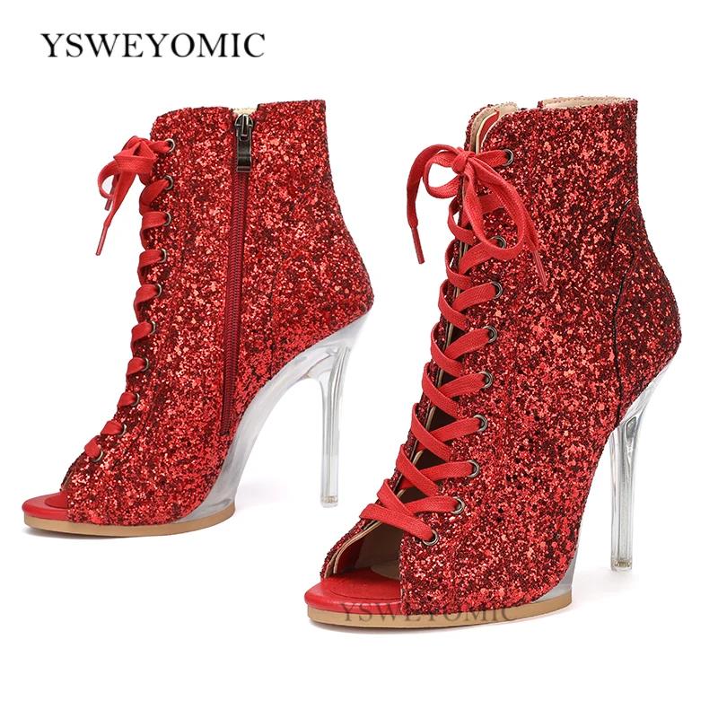 Talon à plateforme 11.5cm talons de danse hauts rouge argent paillettes talons extérieurs chaussures