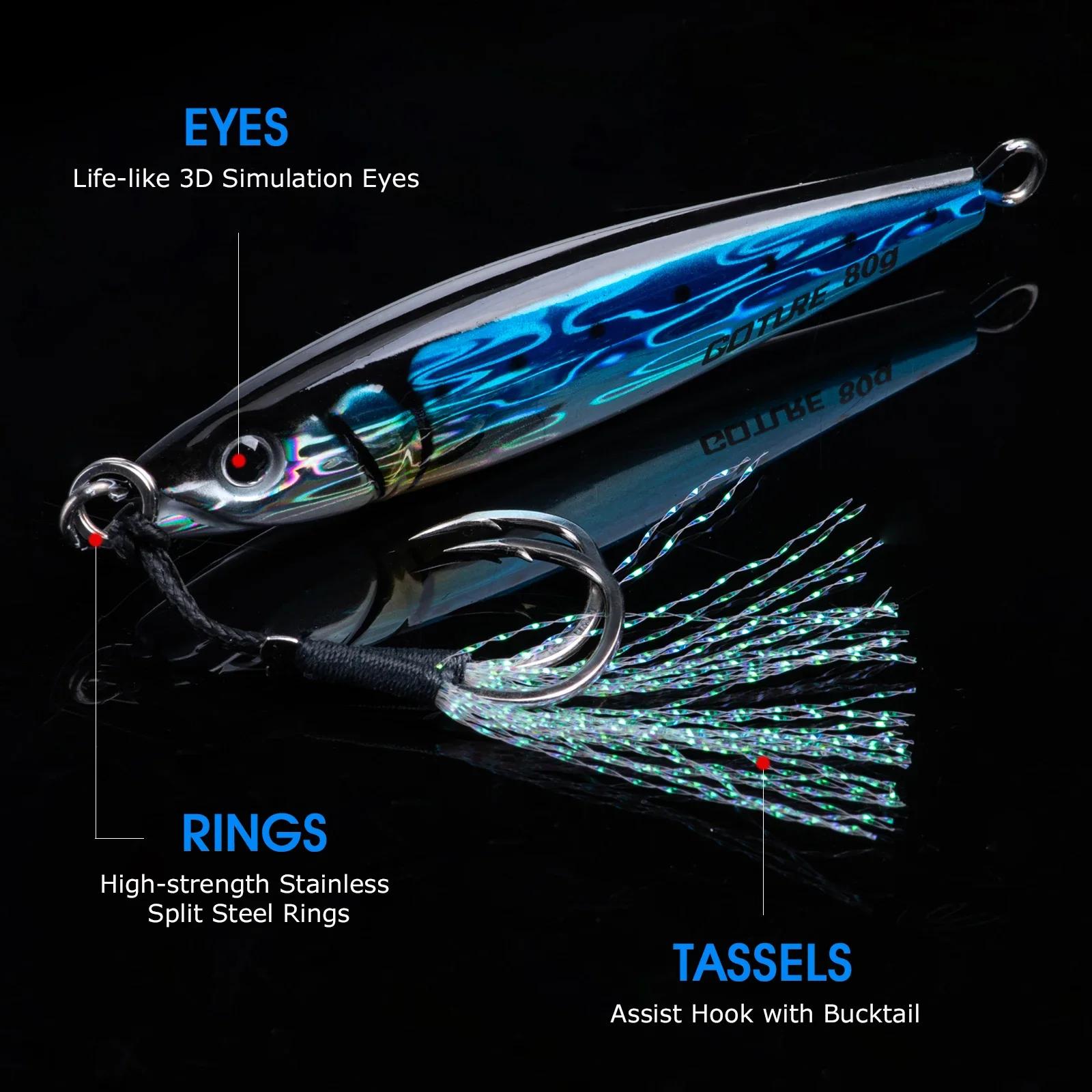 Goture métal coulant appât 30g 60g 80g 100g 150g grands gabarits métalliques verticaux leurre de pêc