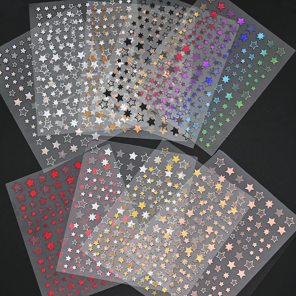 Ensemble d'autocollants étoiles 3D pour Nail Art, décalcomanies or/argent/or Rose, autocollants étoi