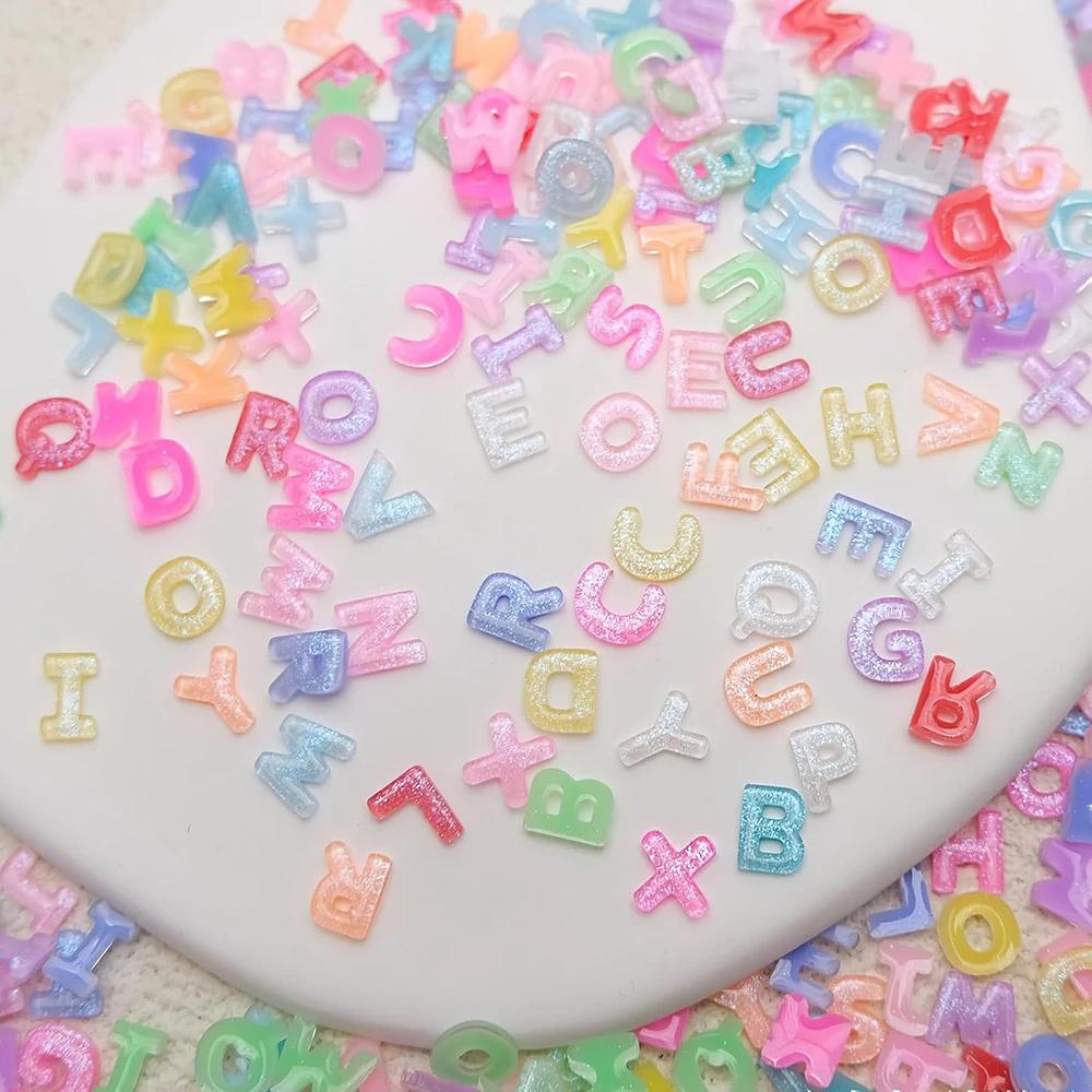 Breloques pour Nail Art, mélange de lettres, couleur bonbon, avec paillettes, résine, strass, Kawaii