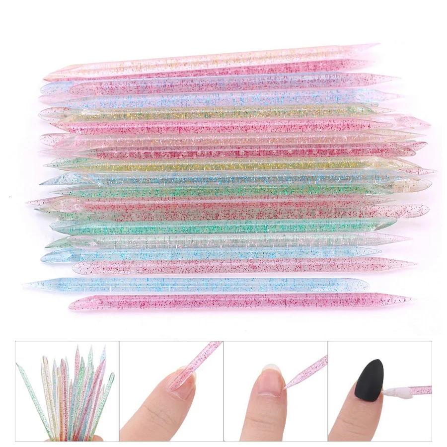 10/50/100 pièces bâton de cristal réutilisable Double extrémité Nail Art poussoir à cuticules outil