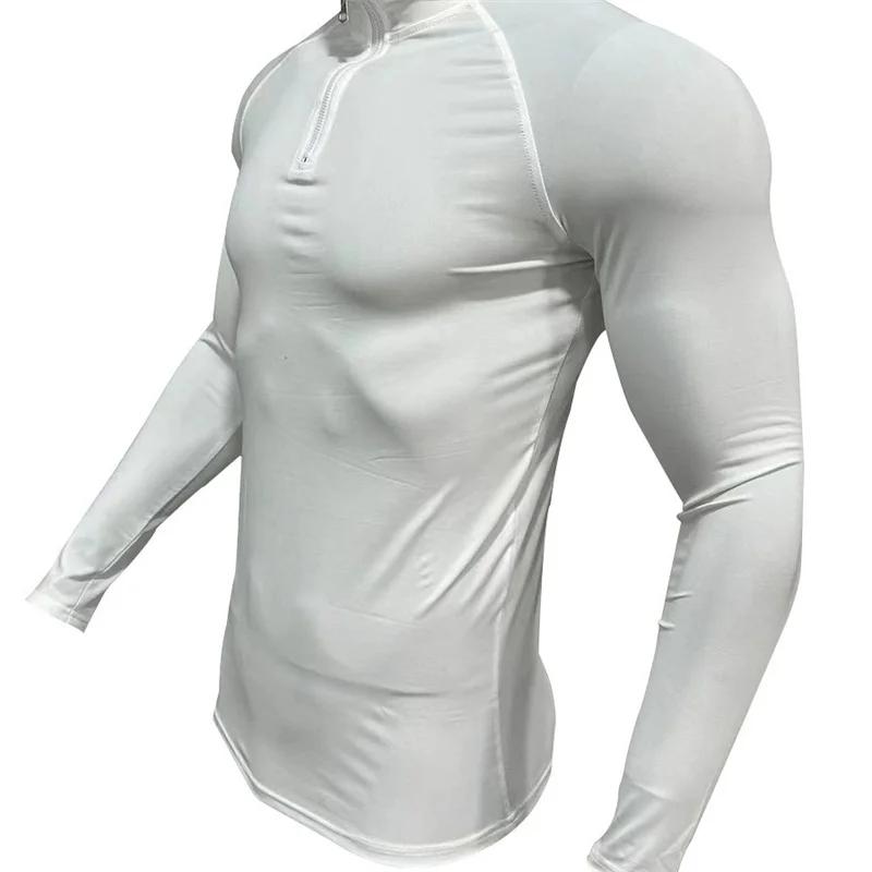 Fitness Compression Sport T-shirt Gym course exercice élastique manches longues sweat demi zip haut