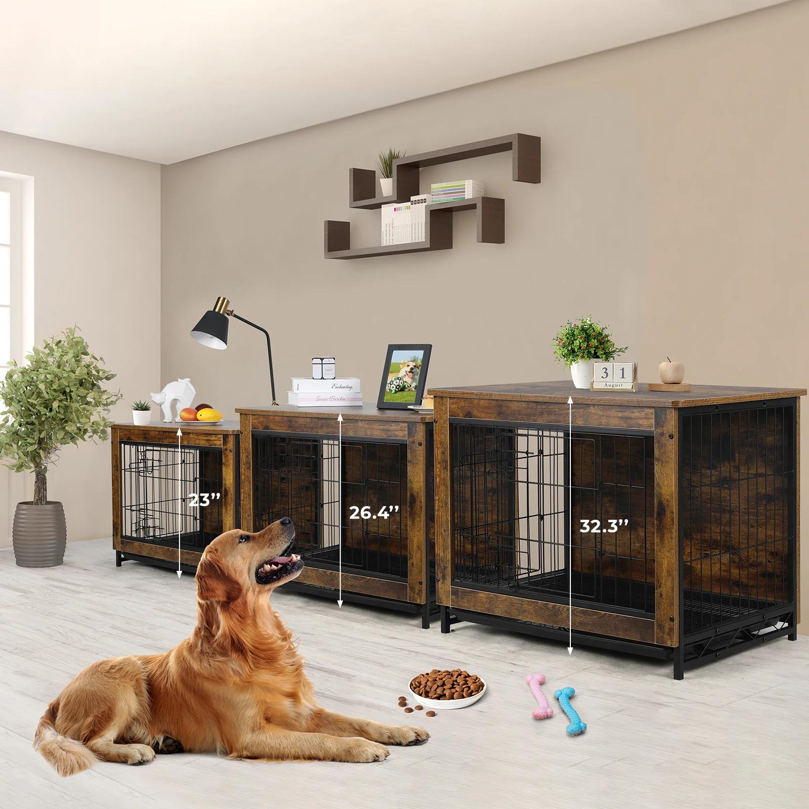 AOOU-Table d'appoint moderne en bois pour chien avec doubles portes, chenil pour chien, meubles de c