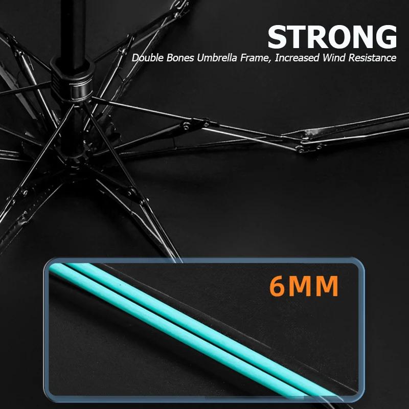 Mini parapluie solide Double os, Protection UV, Six plis, pluie et brillance, coupe-vent, portable,