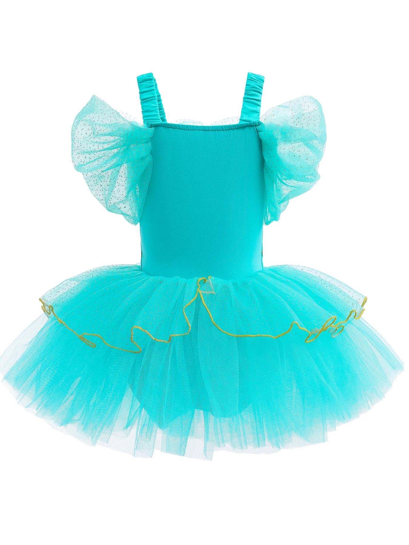 Robe de danse de Ballet pour filles, princesse Jasmine, manches à volants, jupe Tutu courte, Costume