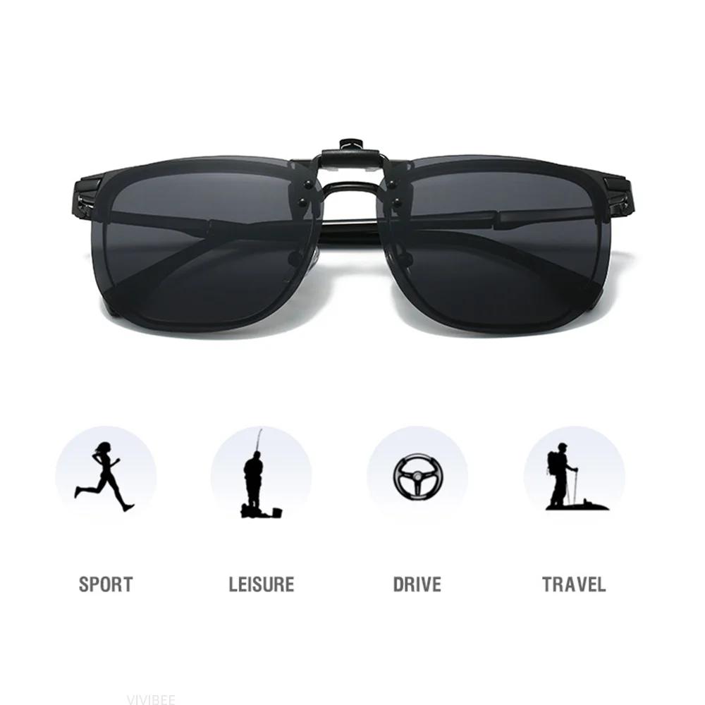 VIVIBEE Flip Up Clip sur lunettes de soleil polarisées hommes carré UV400 photochromique Vision noct