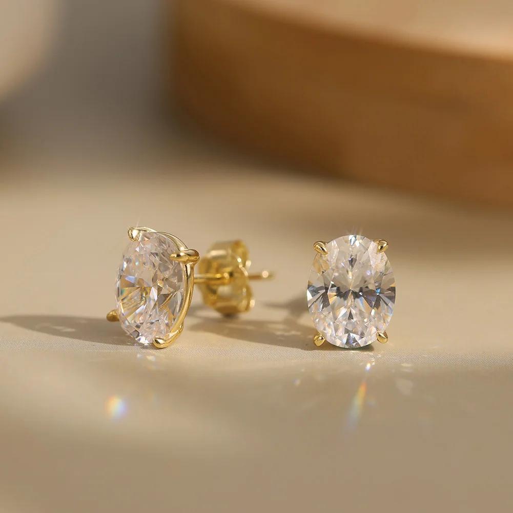 Boucles d'oreilles ovales en Moissanite pour femmes, 0,5-3 ct, avec certificat, Test de diamant réus