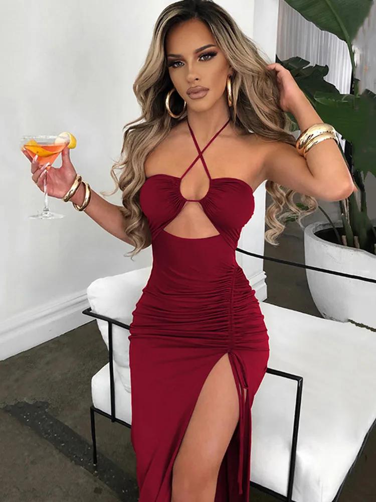 Sans manches Sexy femme Midi dos nu robes mince boîte de nuit fête femmes robe moulante robes Elegan