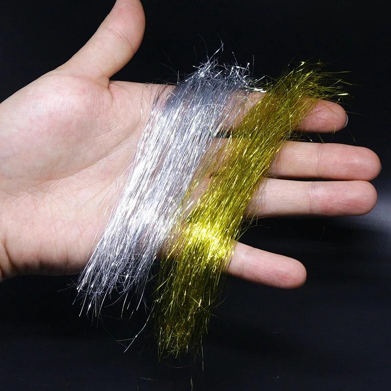 1 paquet de cheveux d'ange de couleur nacré/doré/argent, guirlandes mylar fines et déchiquetées, mat